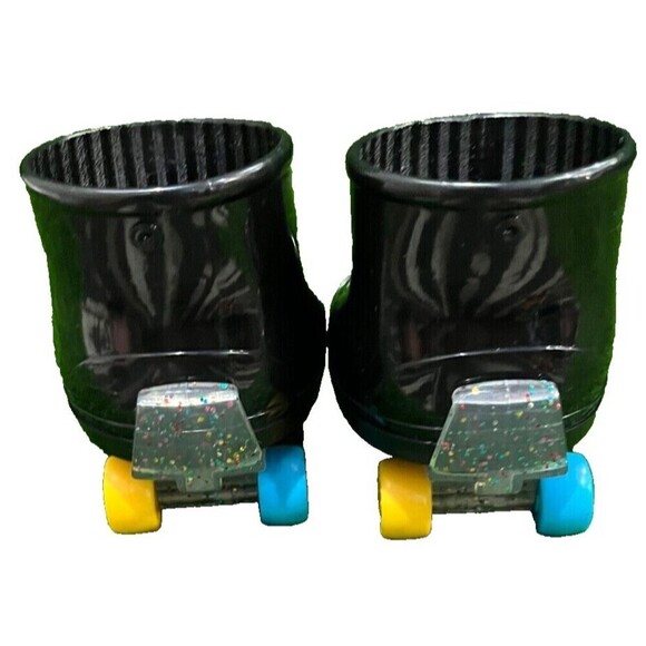 Build-A-Bear Black Rubber Boots with Attached Adjustable Clear Glitter Skates - Picture 5 of 9